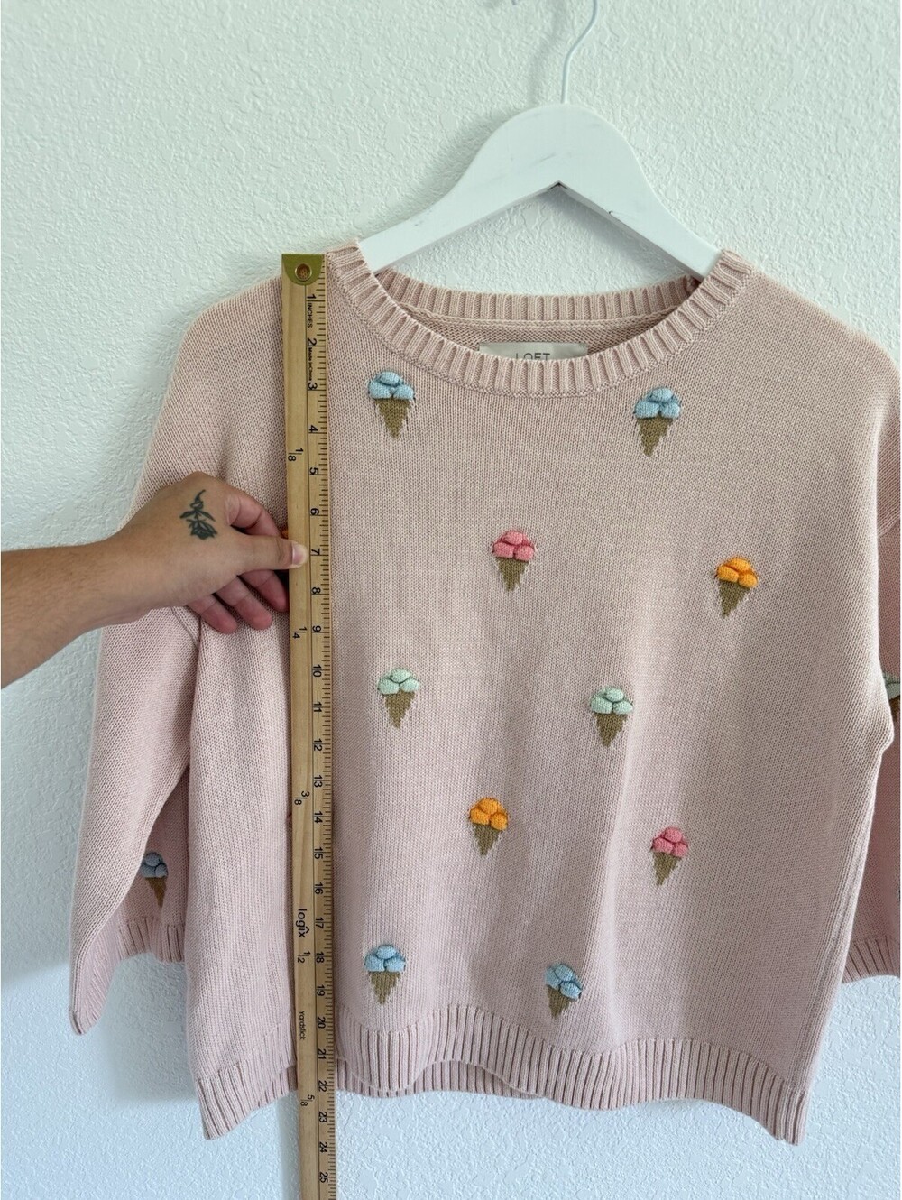 Loft Women’s Size Small 3D Appliqué Pastel Ice Cream Short Sleeve Sweater Top - Picture 5 of 7